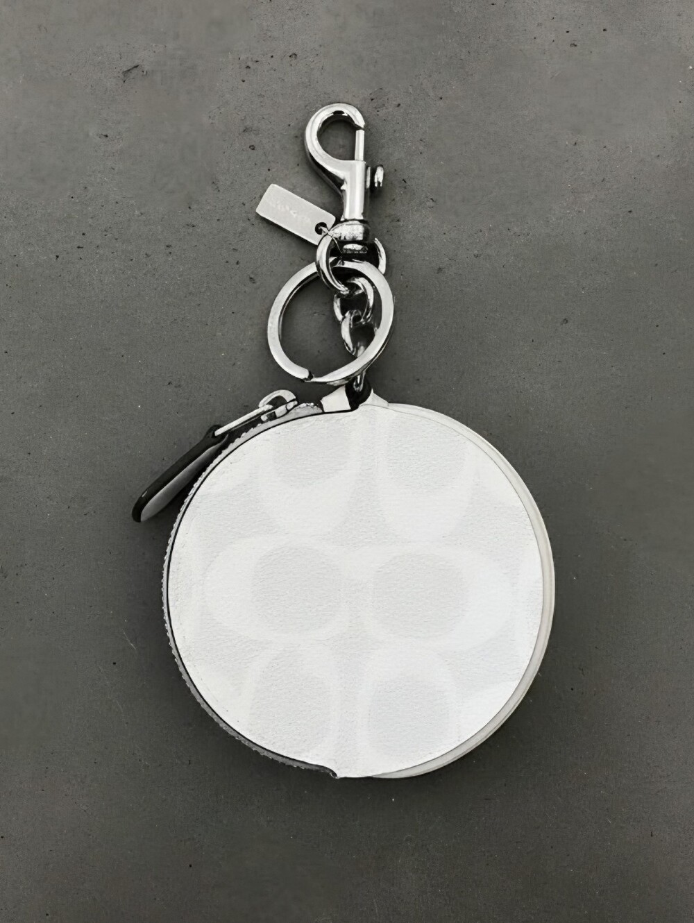 NWT Coach Circular Coin Pouch Bag Charm In Signature Canvas, White